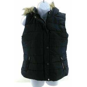 Forever Flower Navy Blue Hooded Puffer Vest Size Small